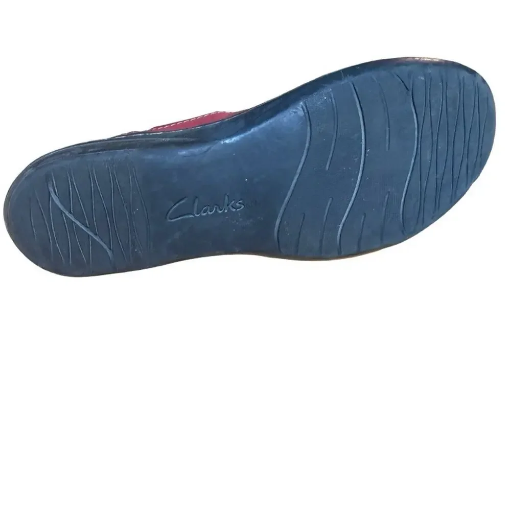 Clarks Red Ashland Spin Q Leather Loafers Flats Comfort Casual Shoes sz 6 M